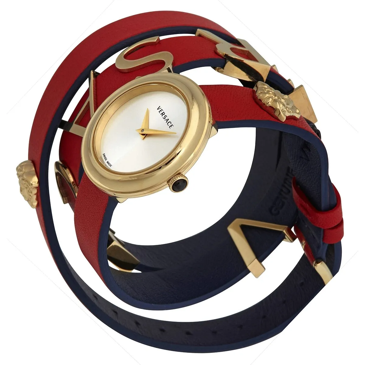 Versace V-Flare Quartz Silver Dial Red Leather Ladies Watch VEBN00418