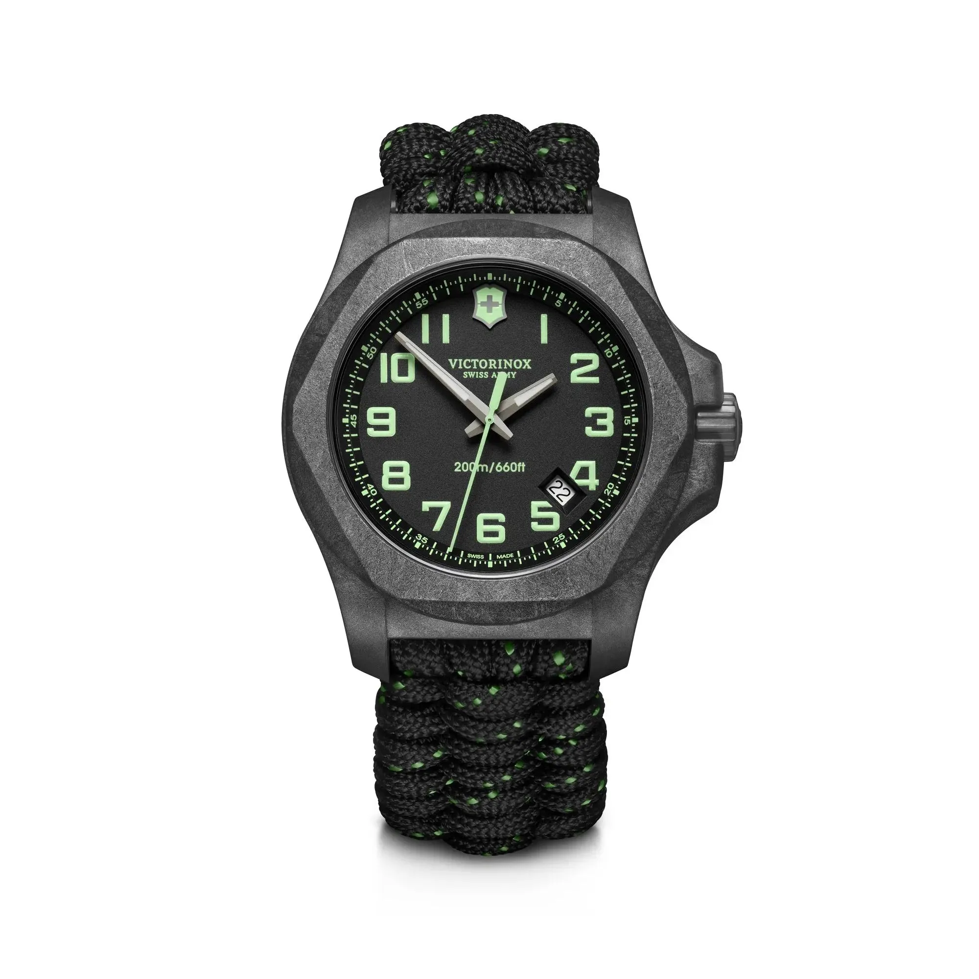Victorinox I.N.O.X. Carbon 43 Black Dial Black Paracord Strap Men's Watch