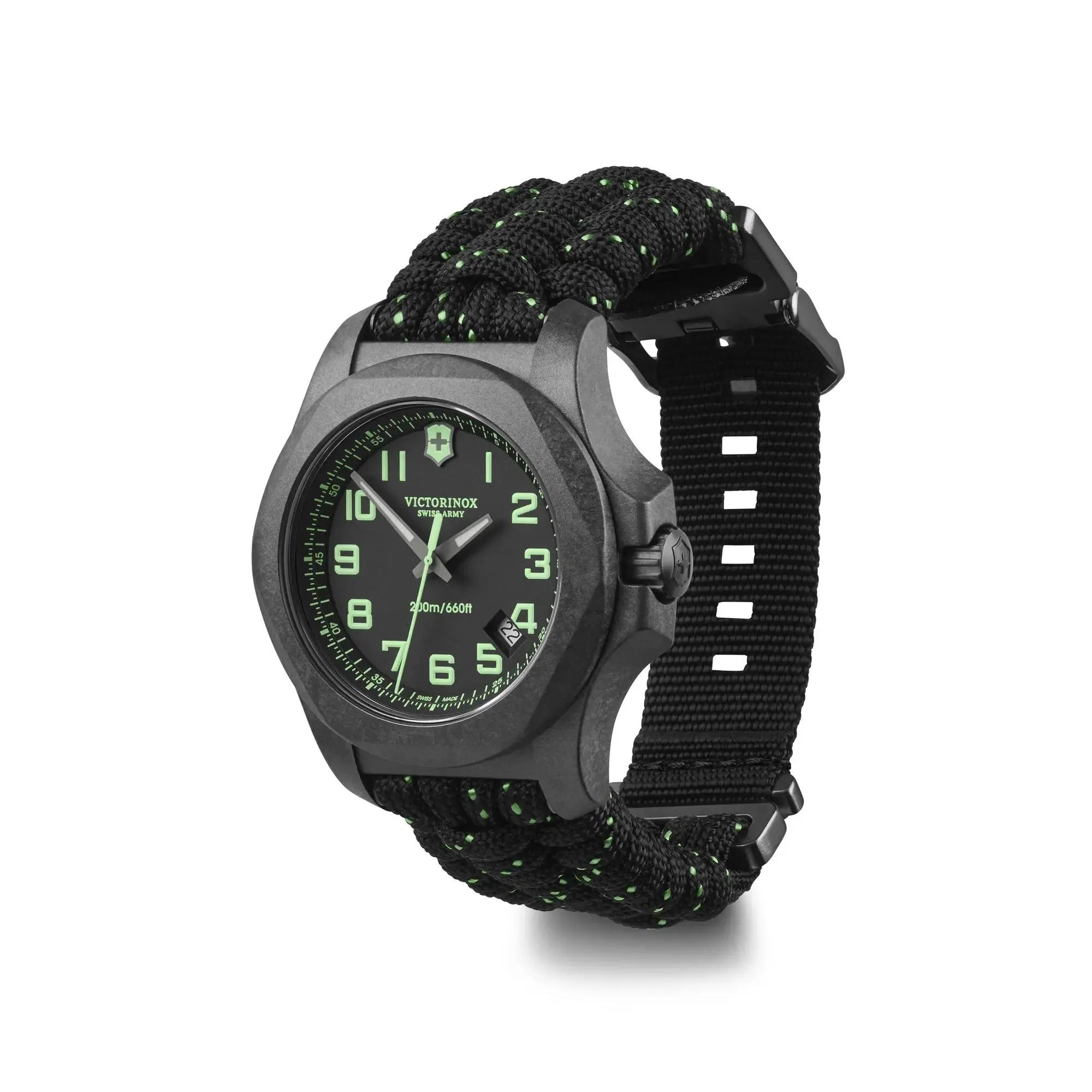 Victorinox I.N.O.X. Carbon 43 Black Dial Black Paracord Strap Men's Watch