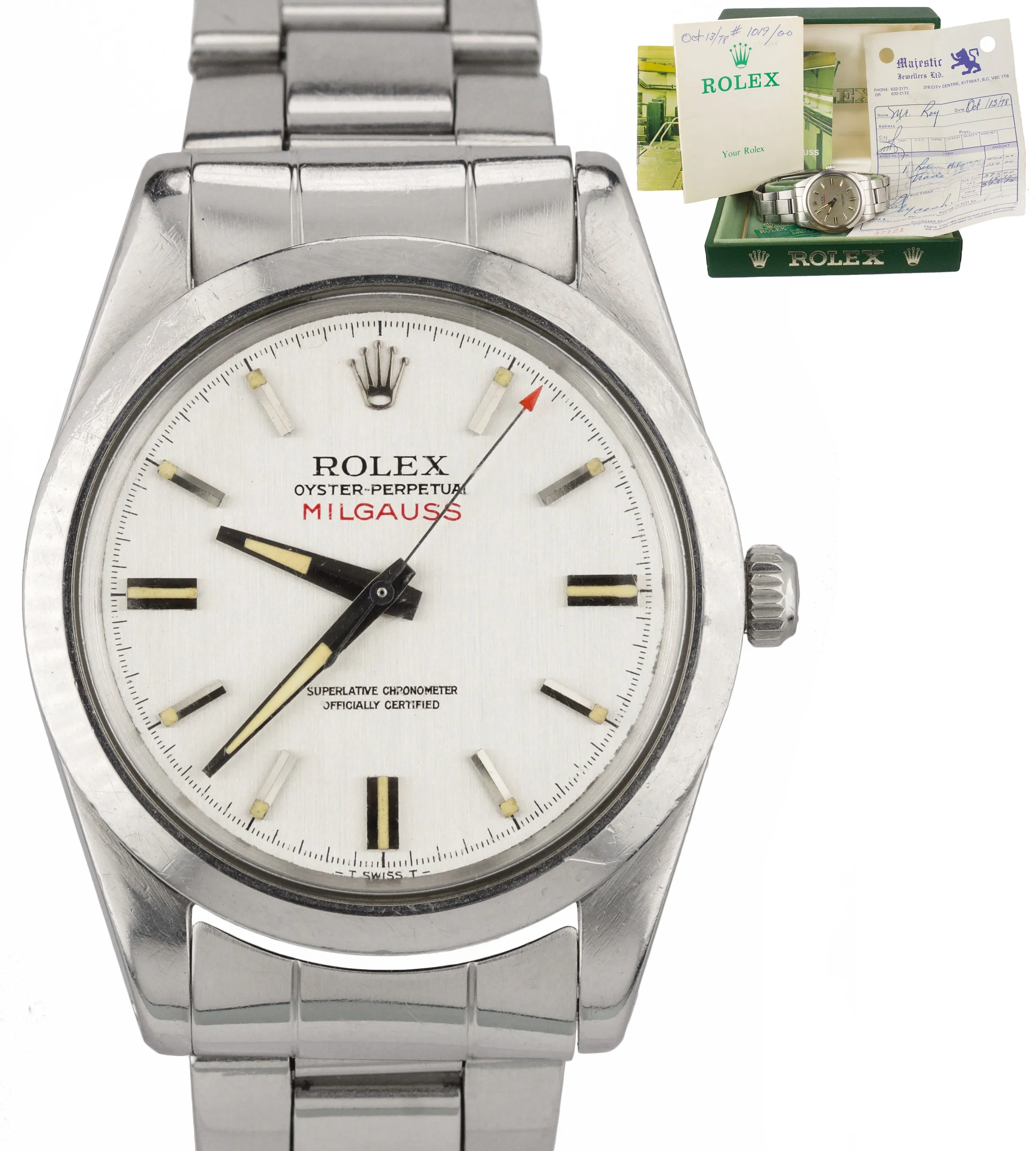 Vintage 1970 Rolex Milgauss Silver MK1 Rail Dial ONE OWNER 1019 38mm Steel Watch