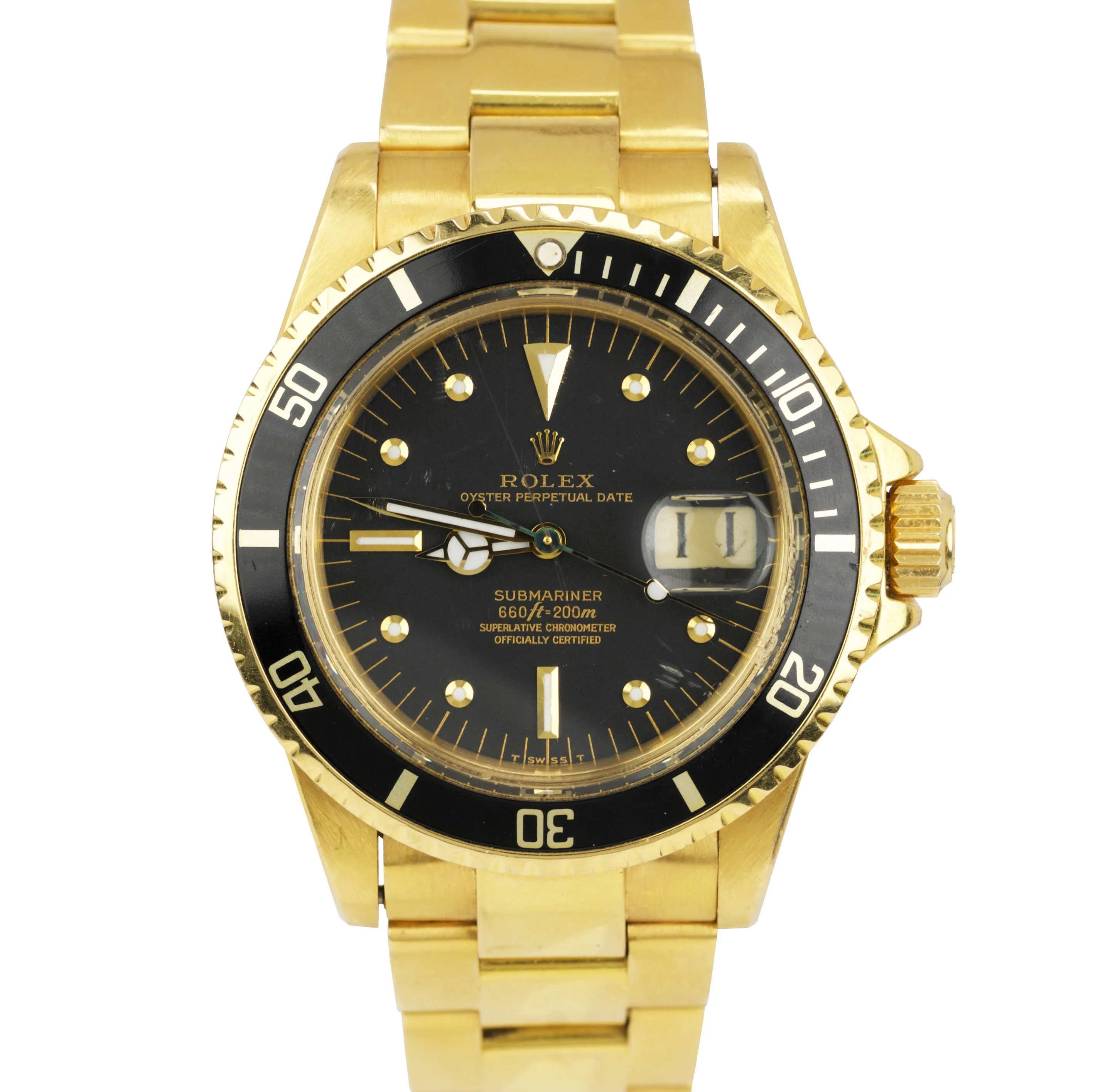 Vintage 1976 Rolex Submariner Date Black Nipple Dial 18K Yellow Gold Watch 1680
