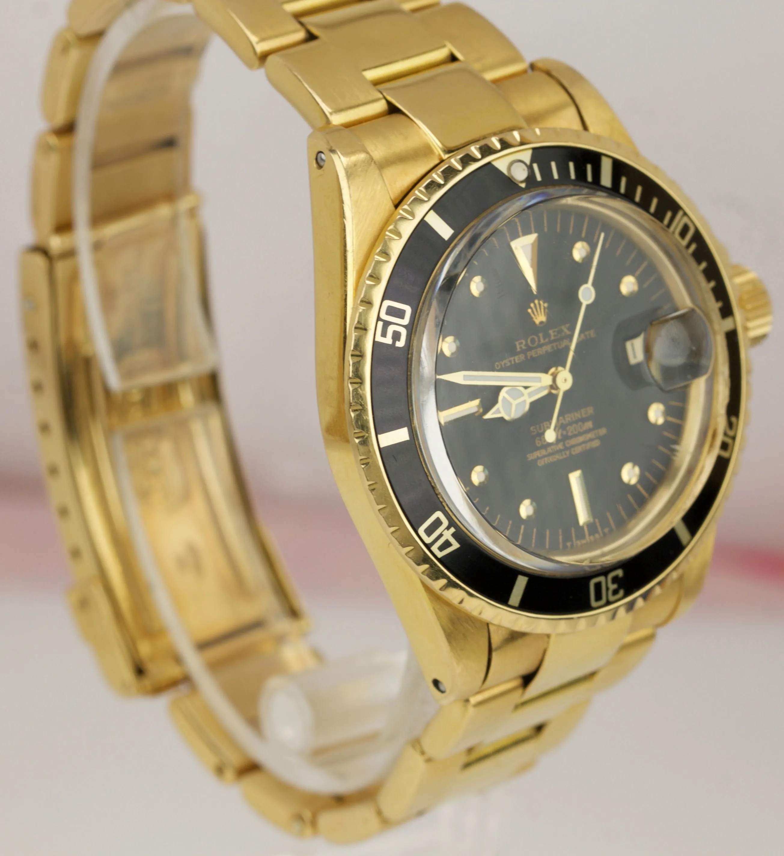 Vintage 1976 Rolex Submariner Date Black Nipple Dial 18K Yellow Gold Watch 1680