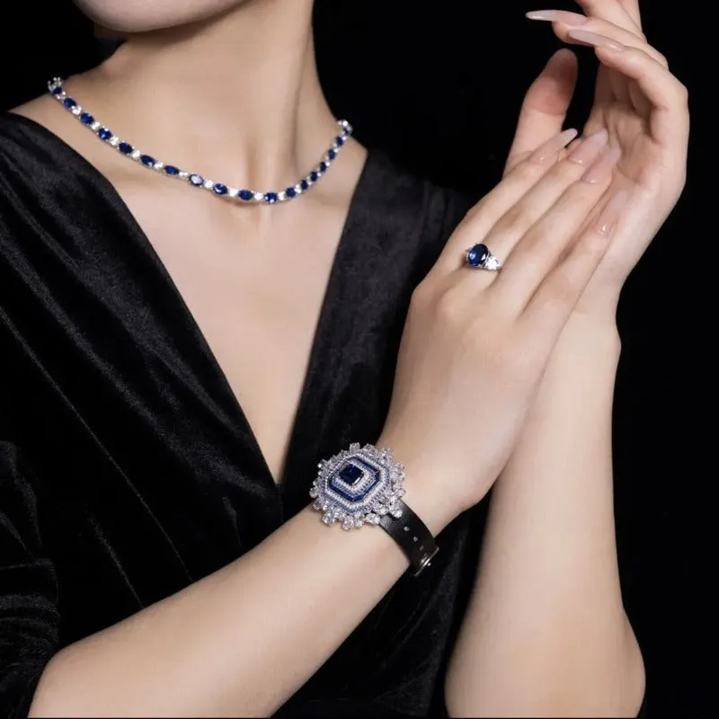 Vintage Belt Sapphire Bracelet Silver for Women Fine Jewelry