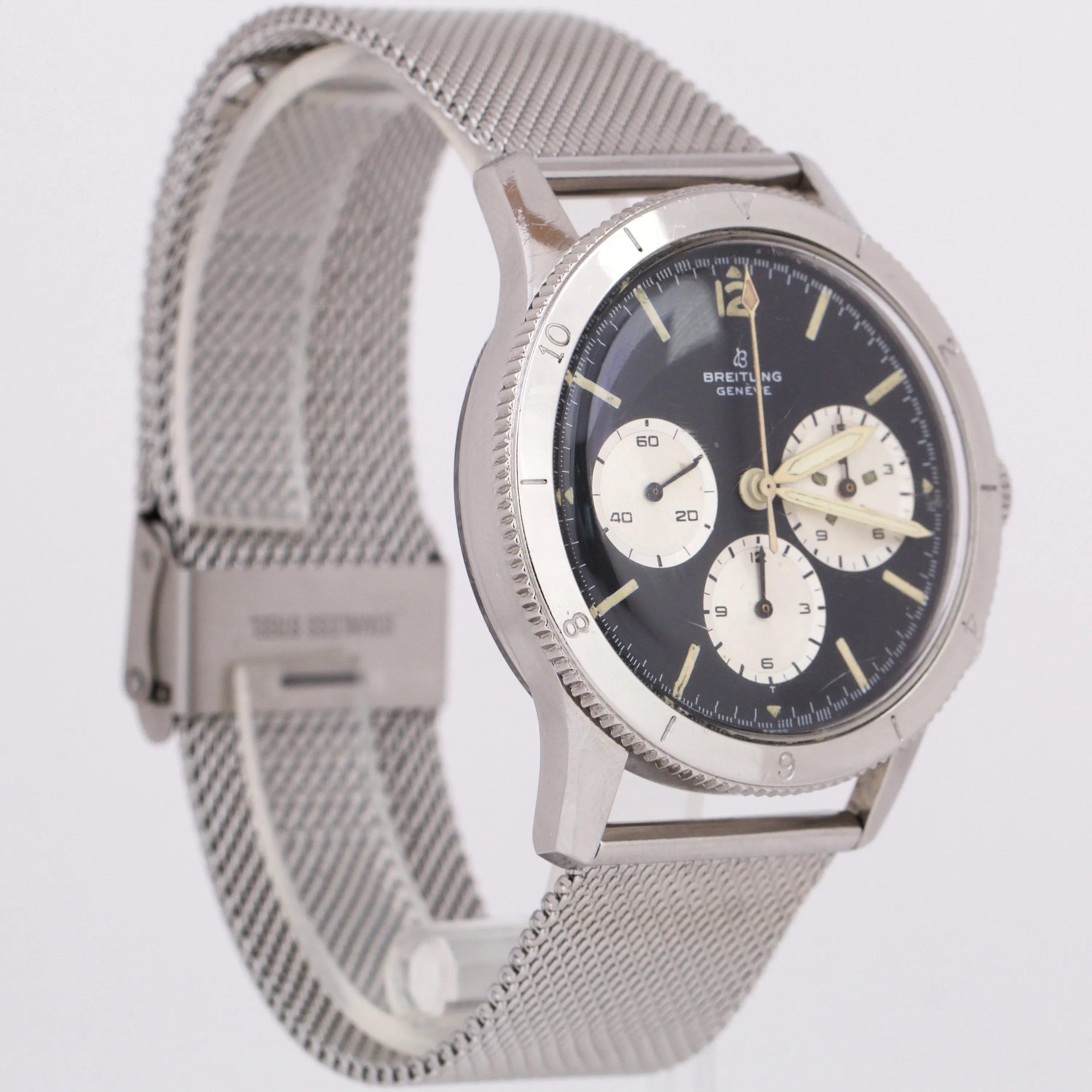 VINTAGE Breitling AVI Co-Pilot RAQUEL WELCH Steel Mesh Chrono 41mm Manual 765