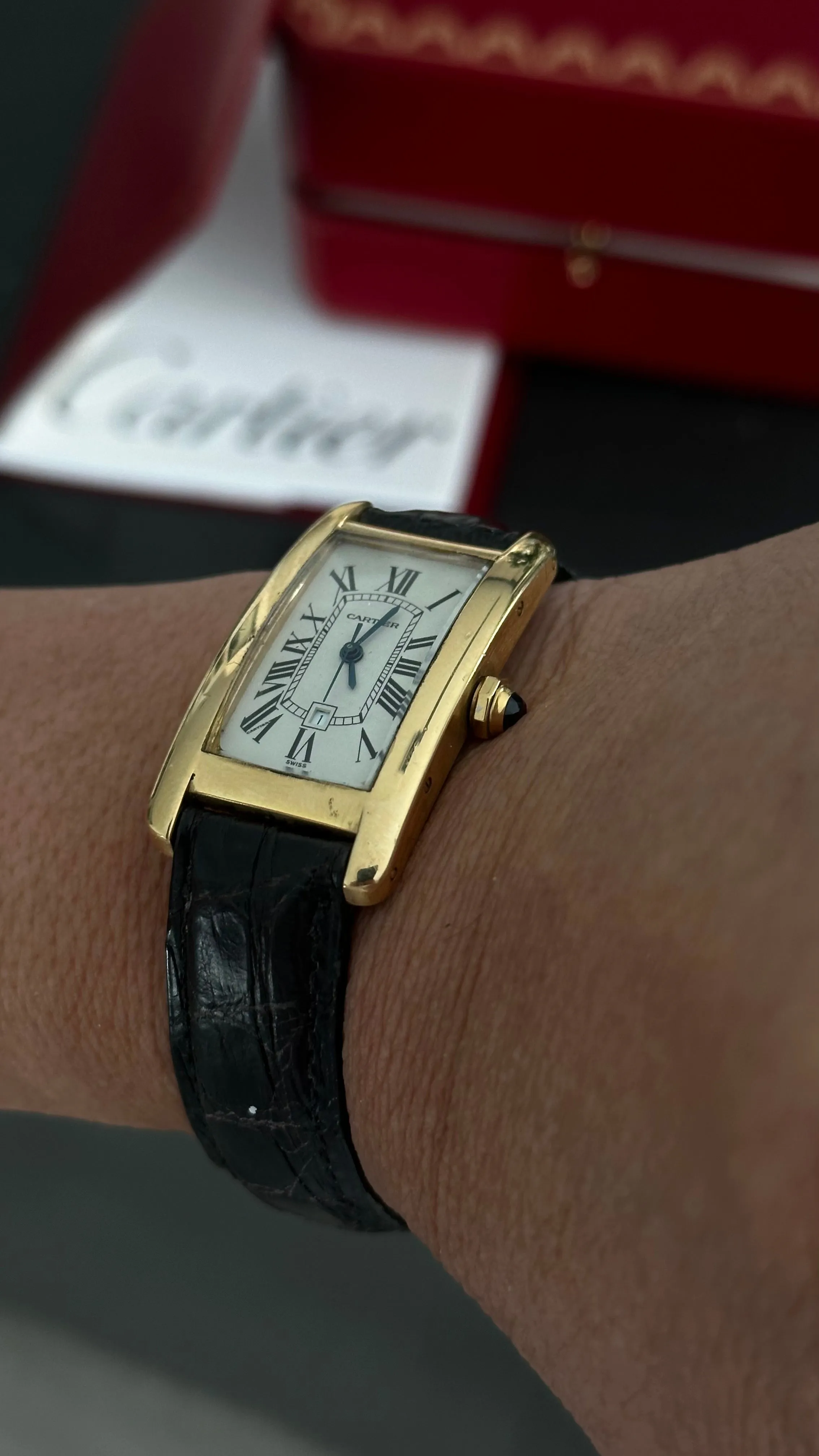 Vintage CARTIER Tank Américaine Medium W2603556 18K Yellow Gold Mens Automatic Watch