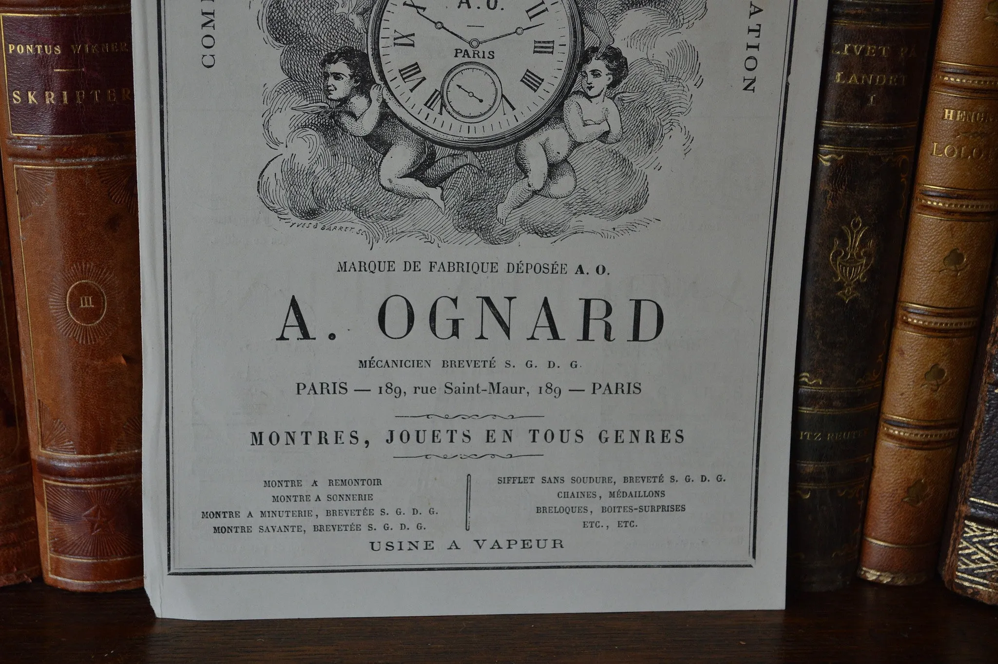 Vintage French Paris Graphic Advertising Print for Children's Toys and Watches Two Sided Ephemera