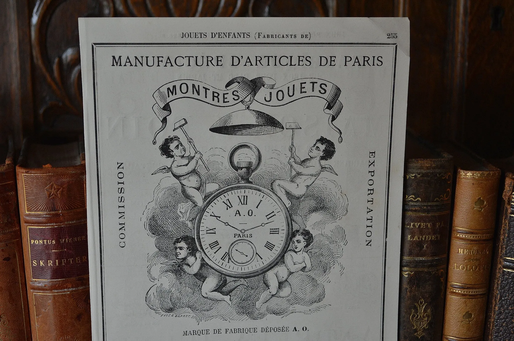 Vintage French Paris Graphic Advertising Print for Children's Toys and Watches Two Sided Ephemera