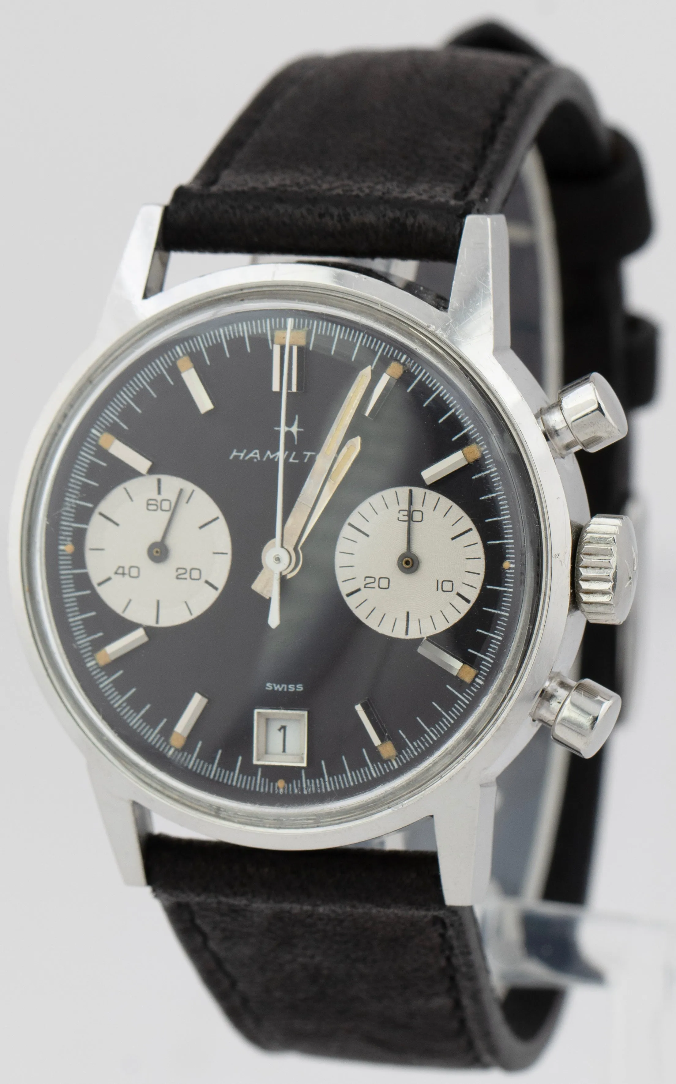 Vintage Hamilton Chronograph Black White Reverse Panda 36mm Automatic Watch 7823