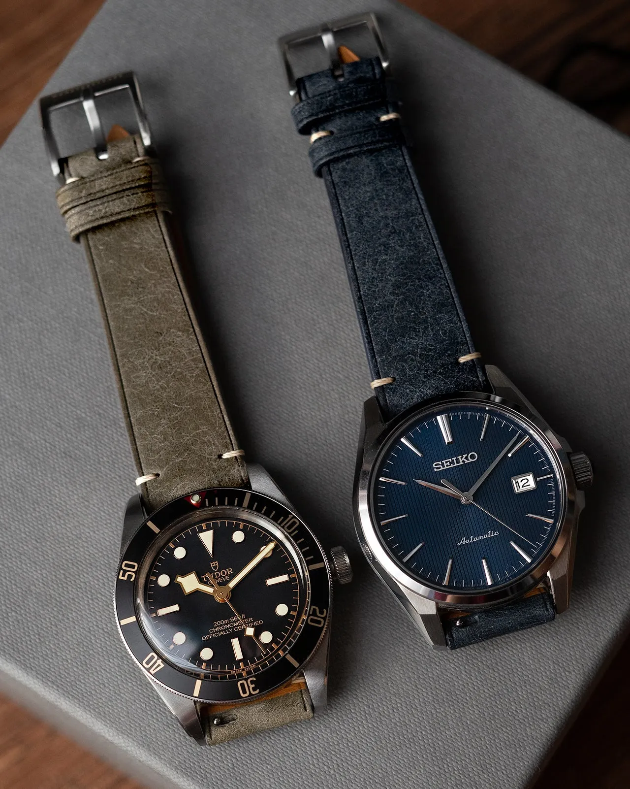 Vintage Italian Distressed Leather Strap (Warm Grey)