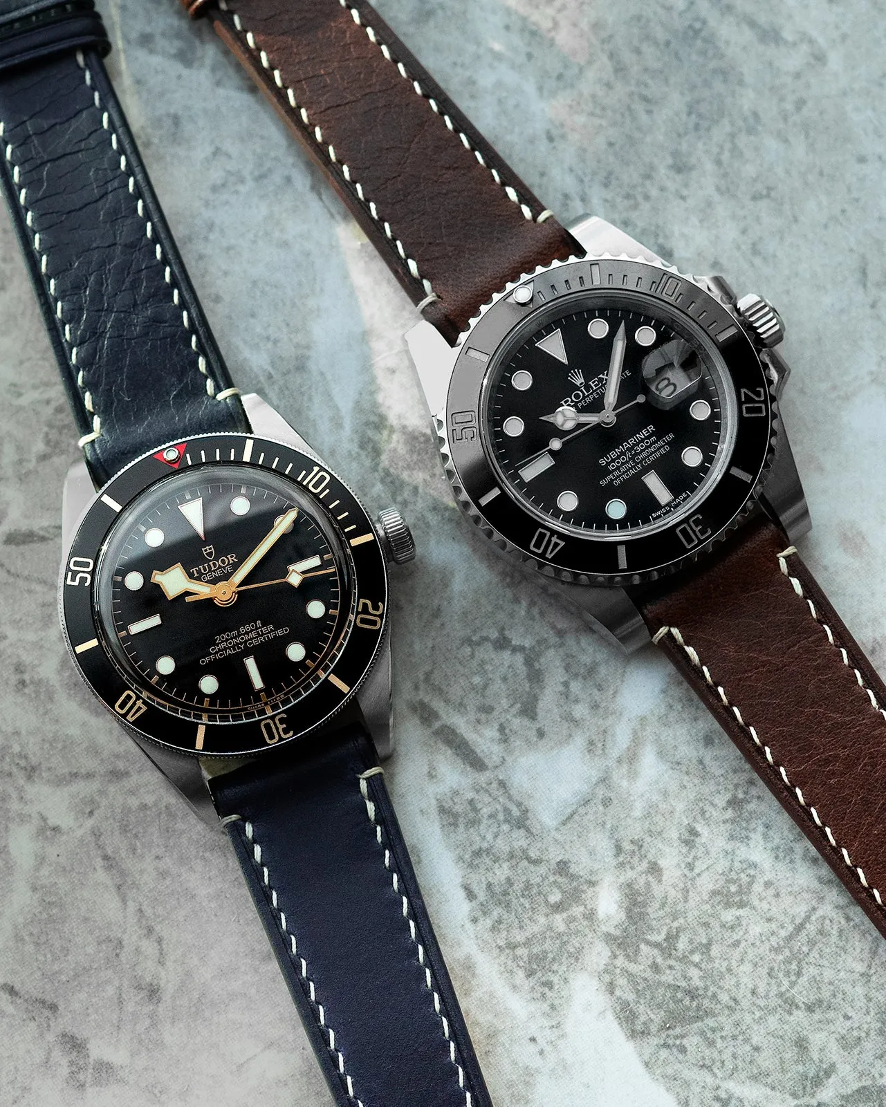 Vintage Italian Waxed Leather Strap (Dark Navy)