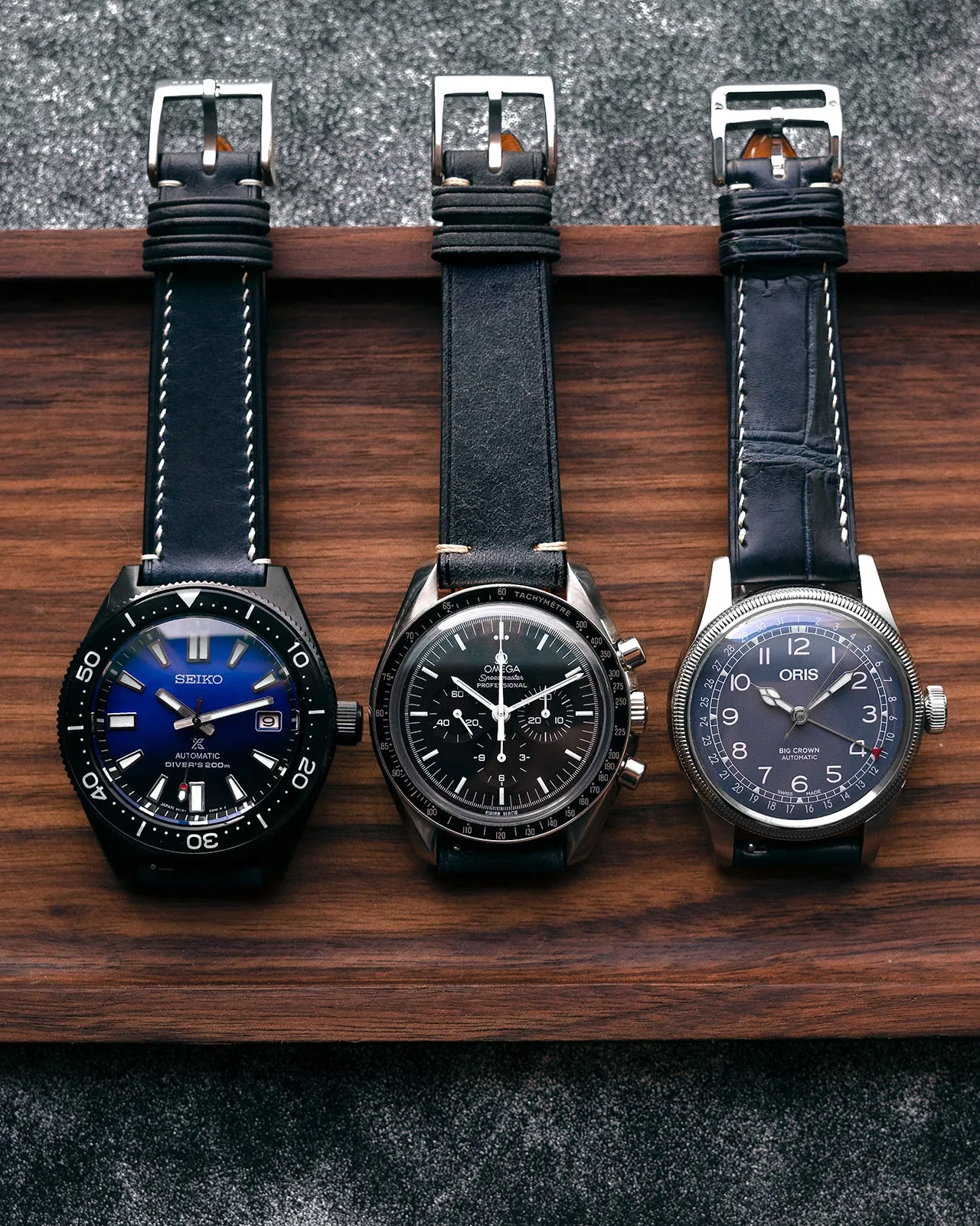 Vintage Italian Waxed Leather Strap (Dark Navy)