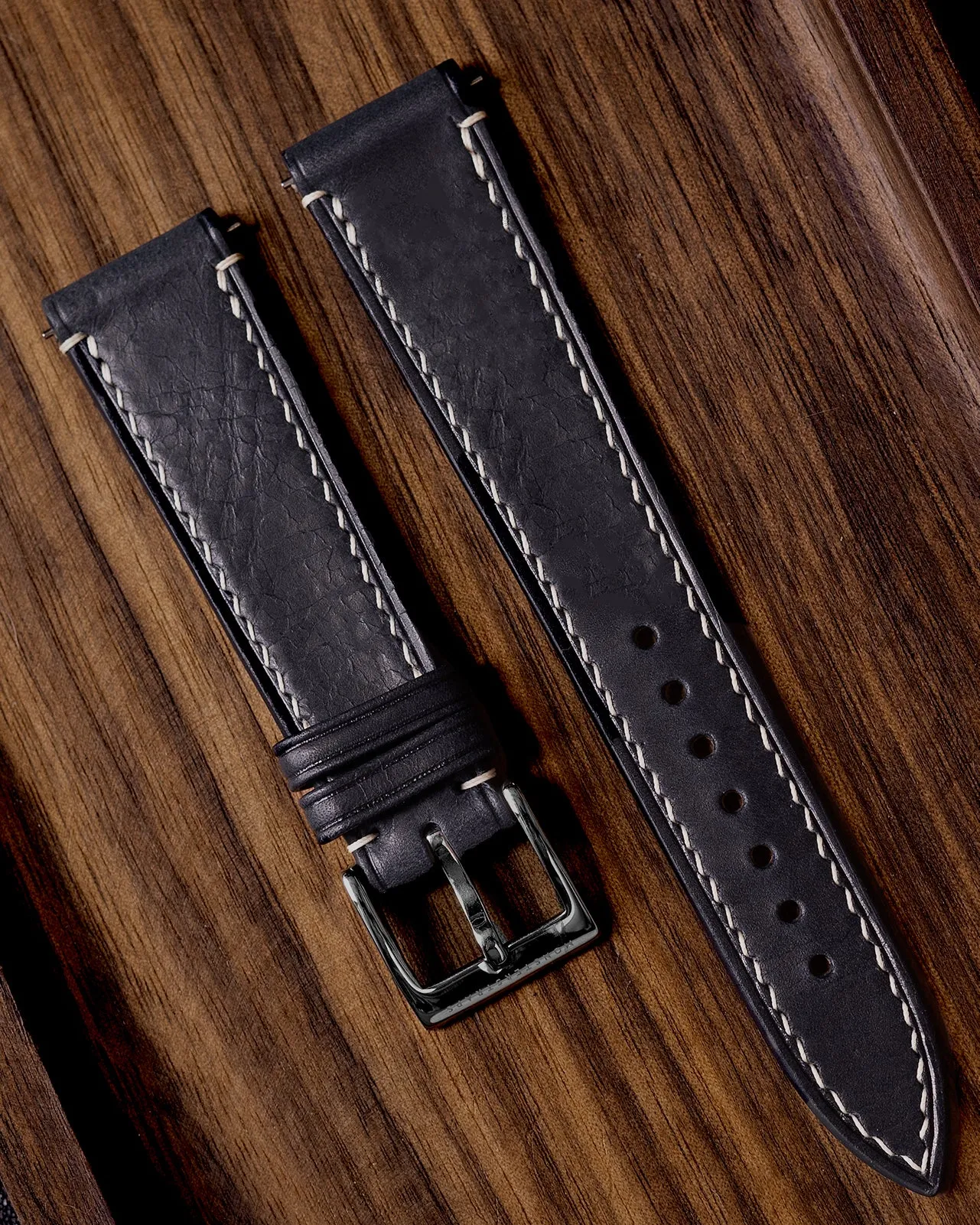 Vintage Italian Waxed Leather Strap (Dark Navy)