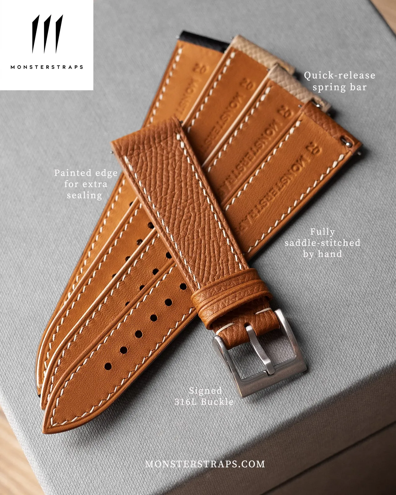 Vintage Italian Waxed Leather Strap (Rust Brown)