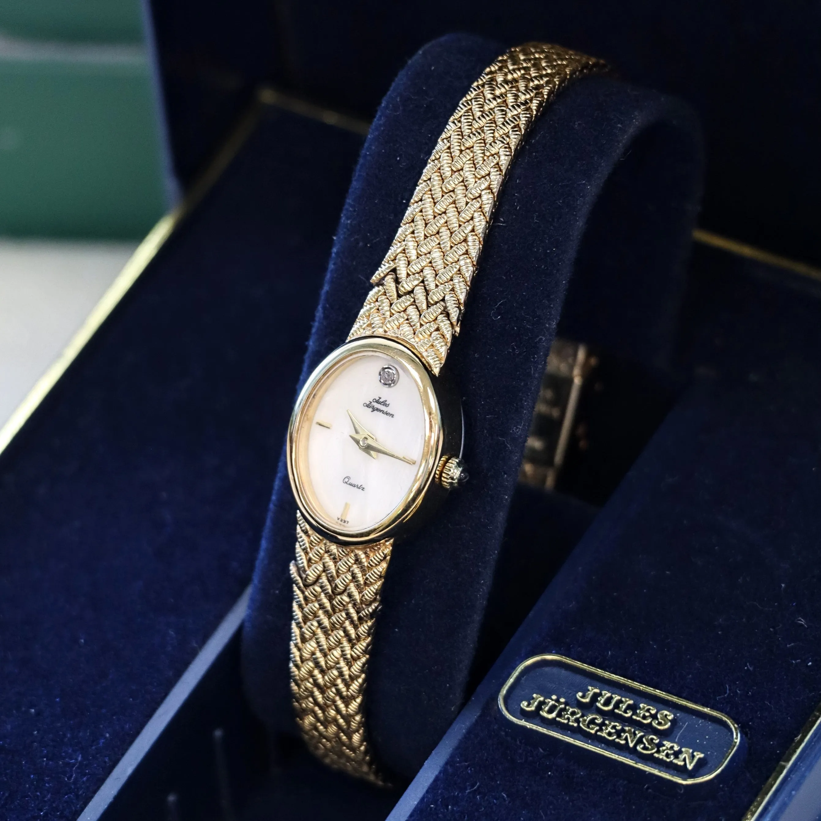 Vintage Jules Jurgensen Ladies Quartz Watch - V237 Integrated Gold Plated Mesh Bracelet. IN BOX!