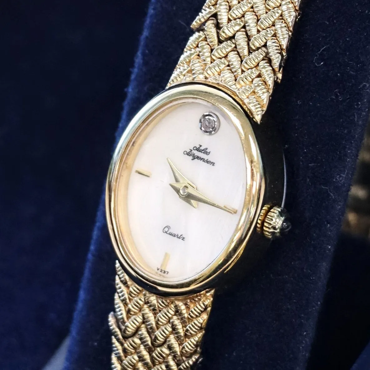 Vintage Jules Jurgensen Ladies Quartz Watch - V237 Integrated Gold Plated Mesh Bracelet. IN BOX!