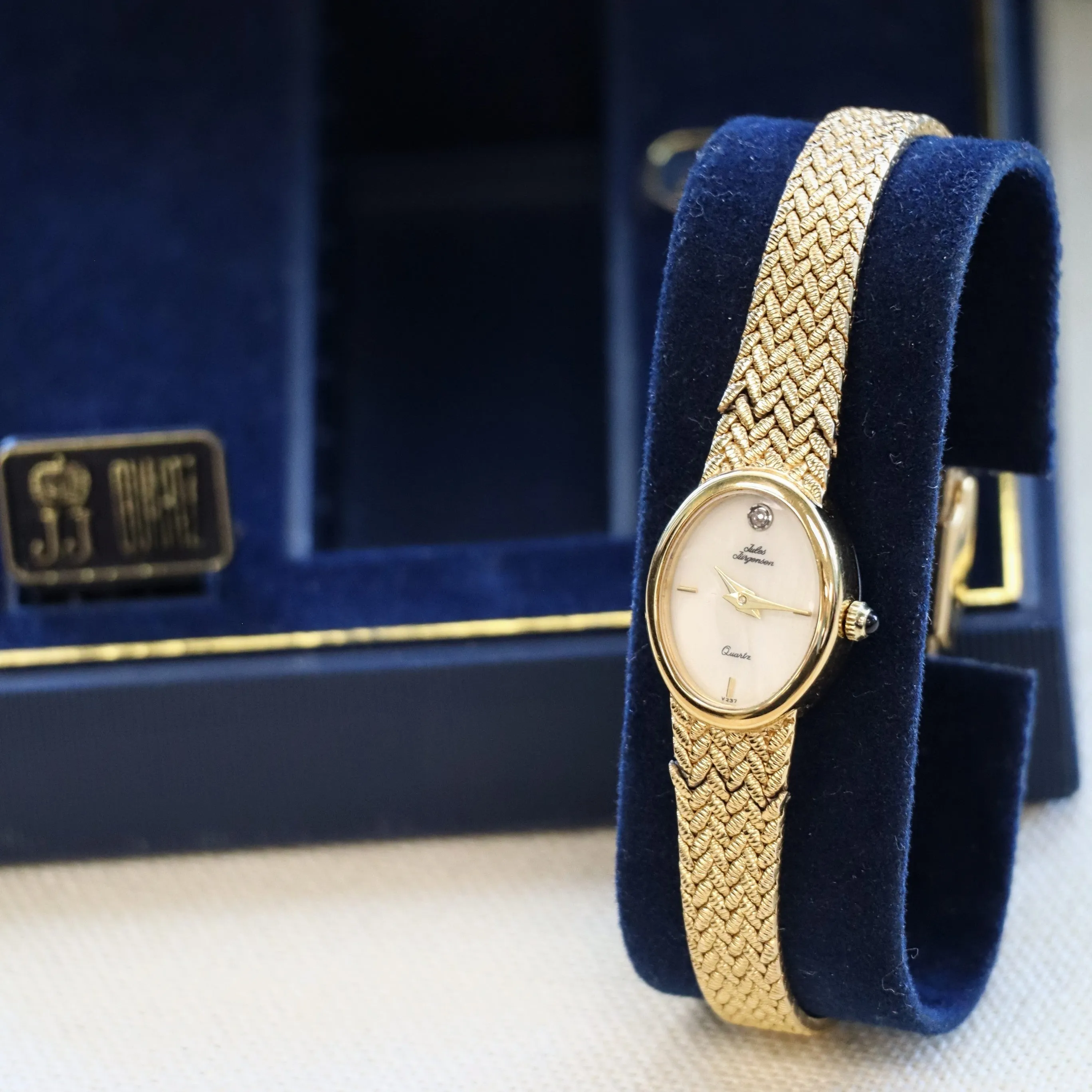 Vintage Jules Jurgensen Ladies Quartz Watch - V237 Integrated Gold Plated Mesh Bracelet. IN BOX!