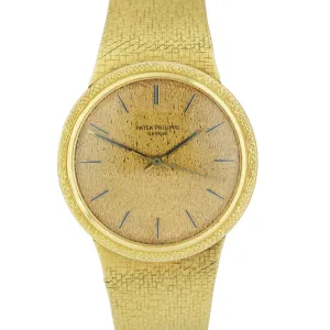 Vintage Patek Philippe Back Wind 35mm Automatic 3569 18K Yellow Gold Mesh Watch