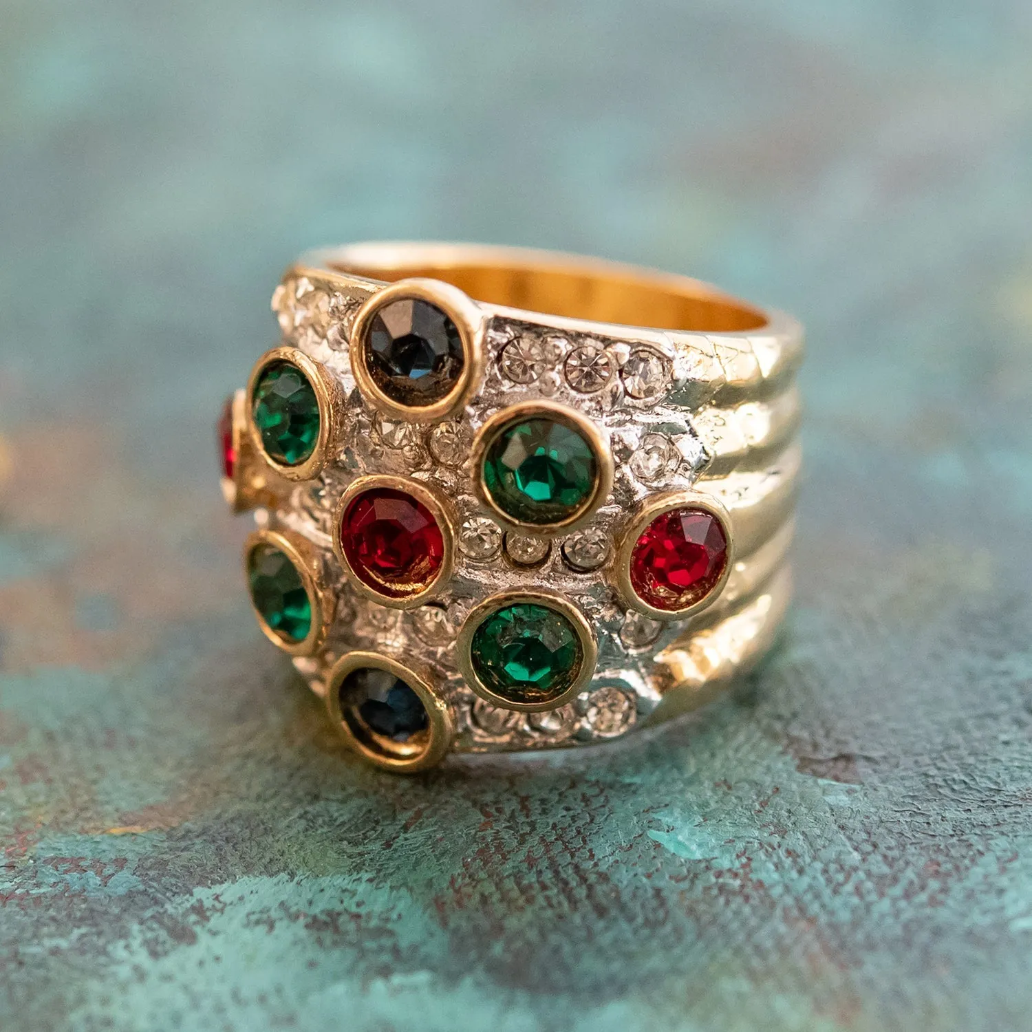 Vintage Pave Austrian Crystal Ring Womens Antique Ring 18k Yellow Gold Electroplated Made in USA by PVD Vintage Jewelry