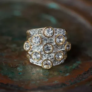 Vintage Pave Austrian Crystal Ring Womens Antique Ring 18k Yellow Gold Electroplated Made in USA by PVD Vintage Jewelry