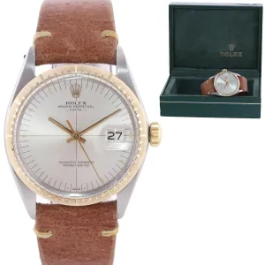 VINTAGE Rolex Date 1512 Steel 14k Yellow Gold Two Tone 34mm Silver Dial Watch