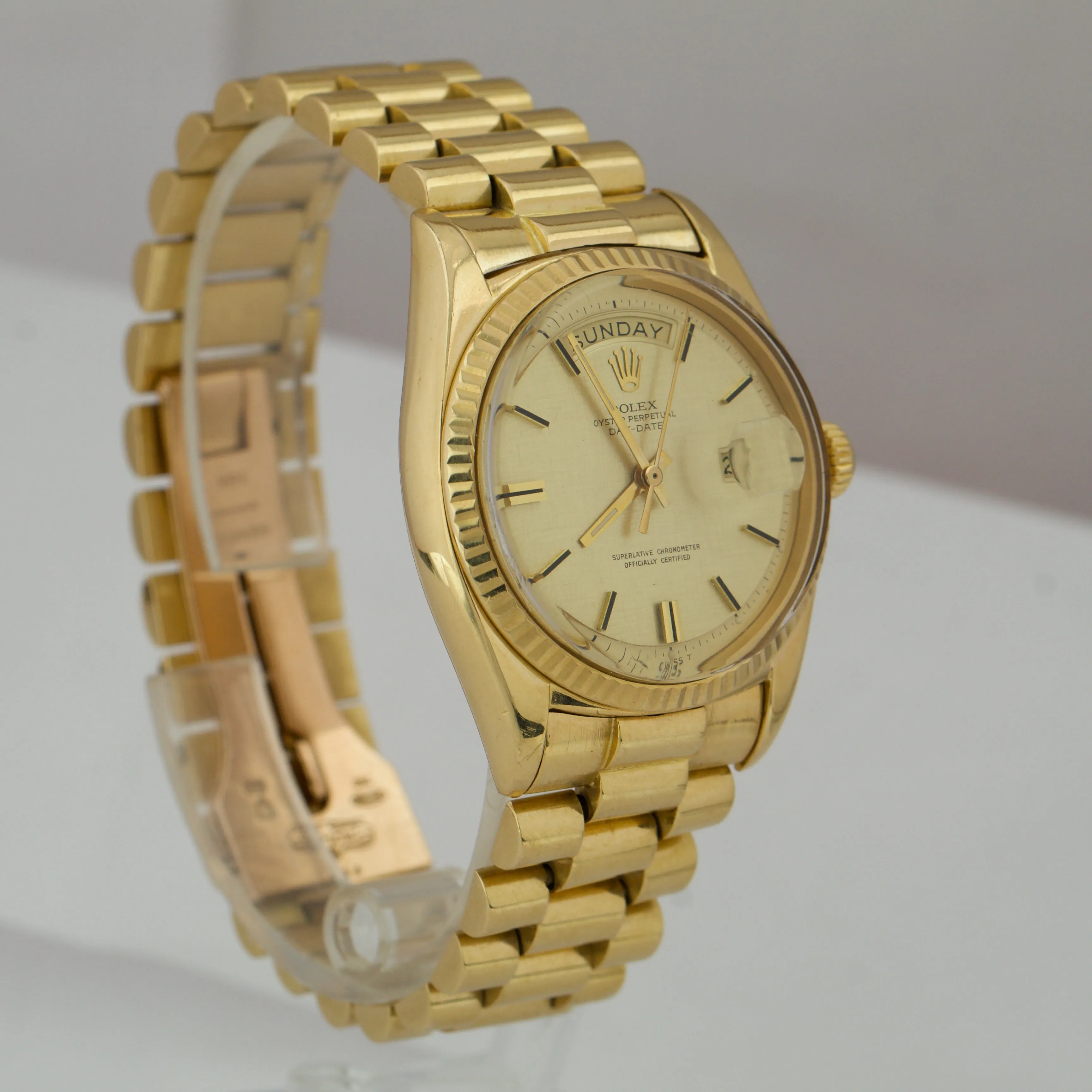 Vintage Rolex Day-Date President 36mm Champagne LINEN 18K Yellow Gold Watch 1803