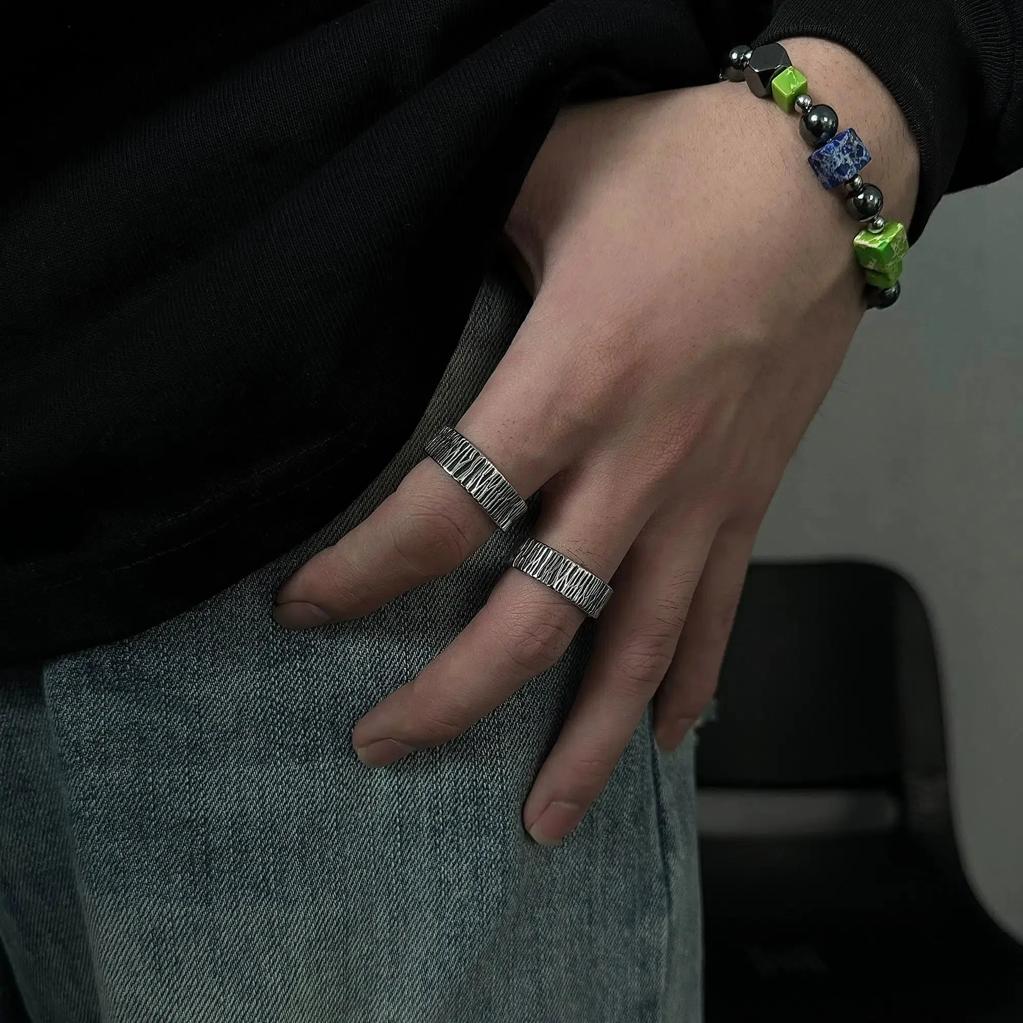 Vintage Textured Titanium Steel Ring