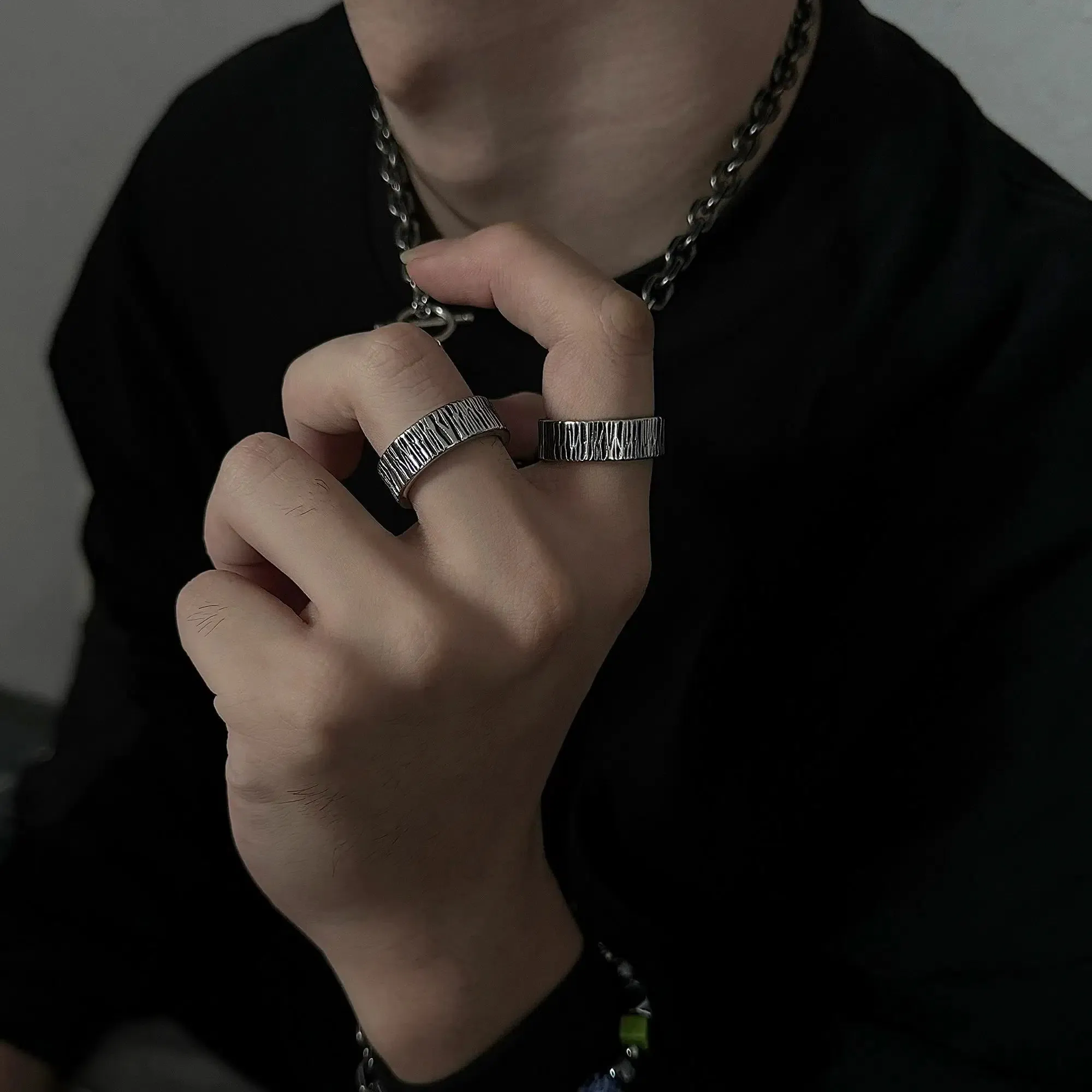 Vintage Textured Titanium Steel Ring