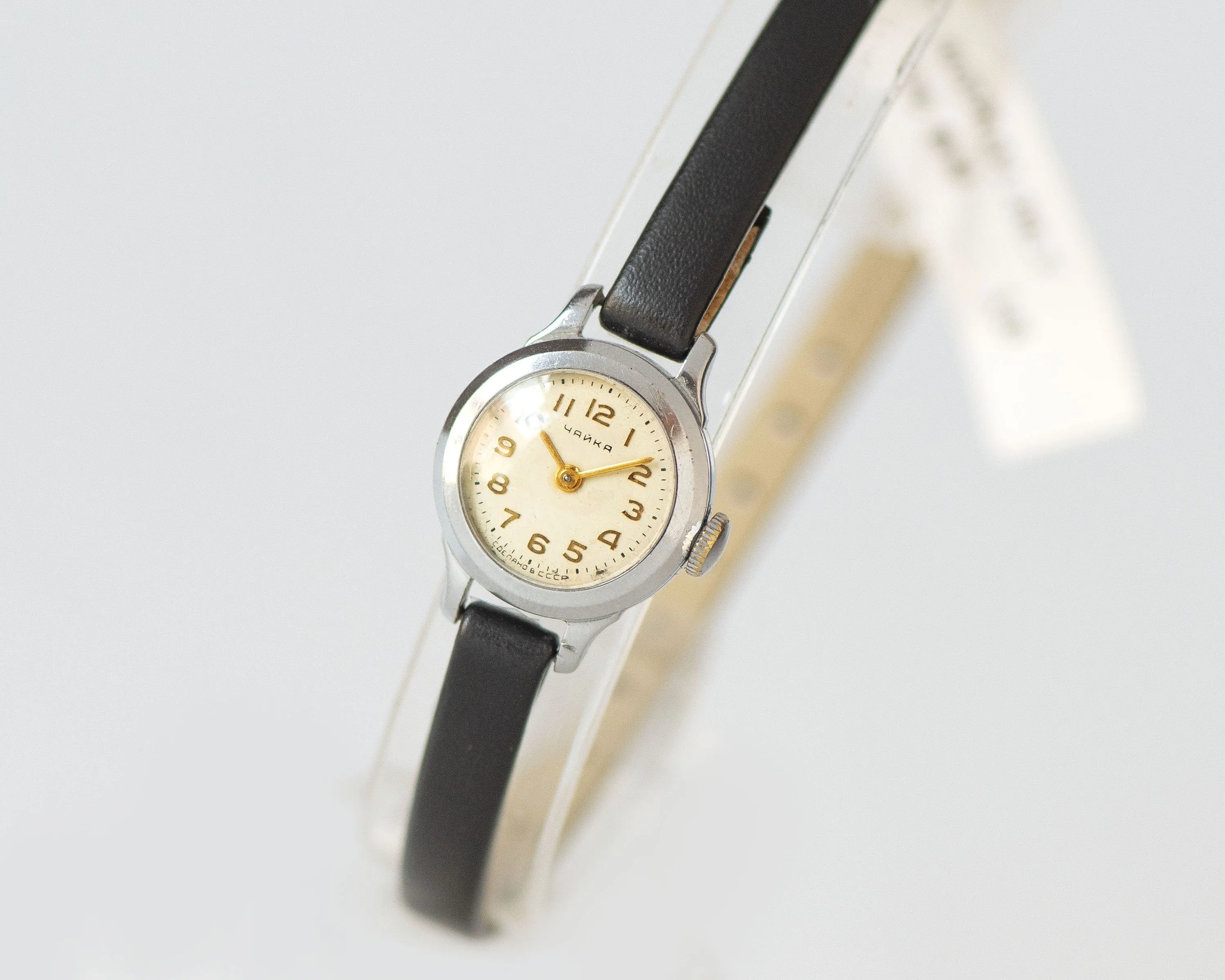 Vintage women watch classic silver shade Seagull, micro lady watch delicate timepiece, petite jewelry her, new premium leather strap