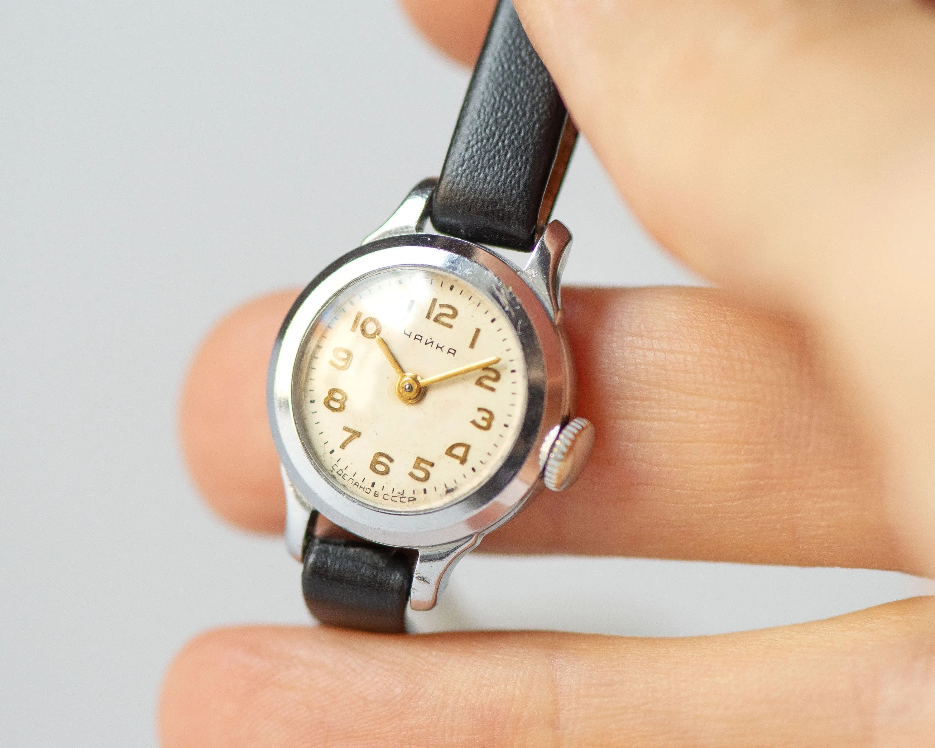 Vintage women watch classic silver shade Seagull, micro lady watch delicate timepiece, petite jewelry her, new premium leather strap