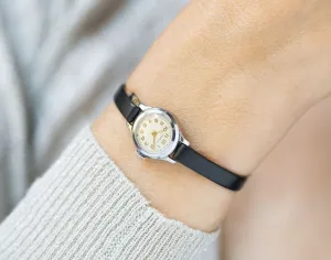 Vintage women watch classic silver shade Seagull, micro lady watch delicate timepiece, petite jewelry her, new premium leather strap