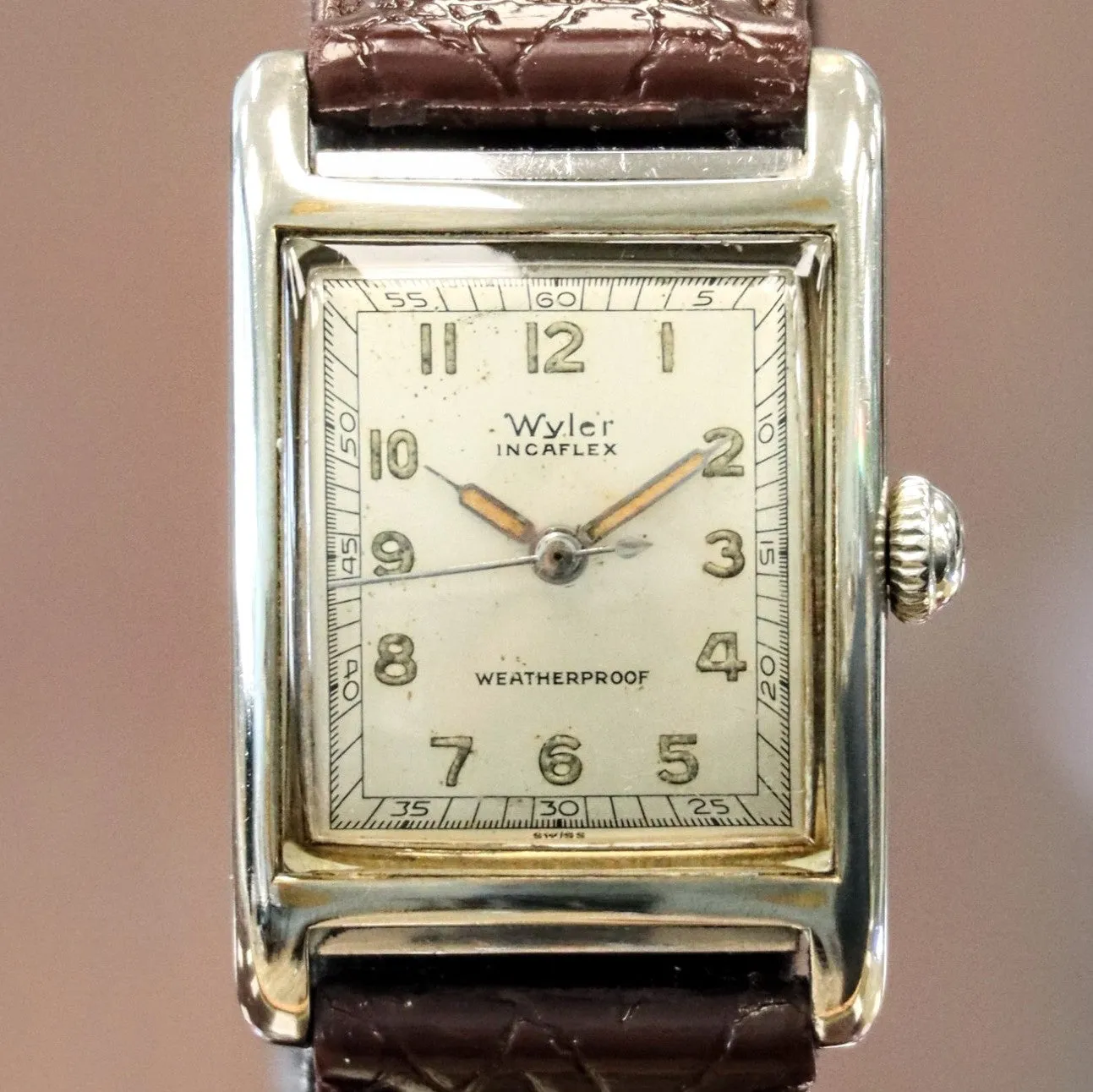 Vintage WYLER Incaflex Watch Mechanical Weatherproof Wristwatch Tank Case 23mm