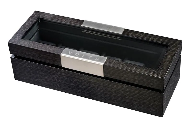 Volta Charcoal Wood Finish 6 Watch Case with See Through Top
