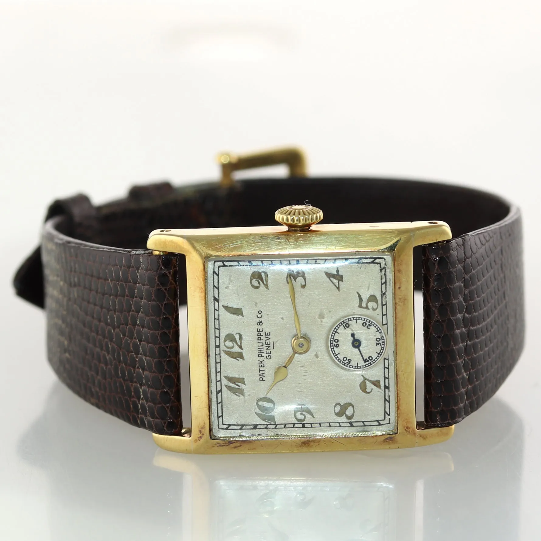VTG Patek Philippe Dress 18k Yellow Gold 24mm Silver Arabic Manual Wind Watch