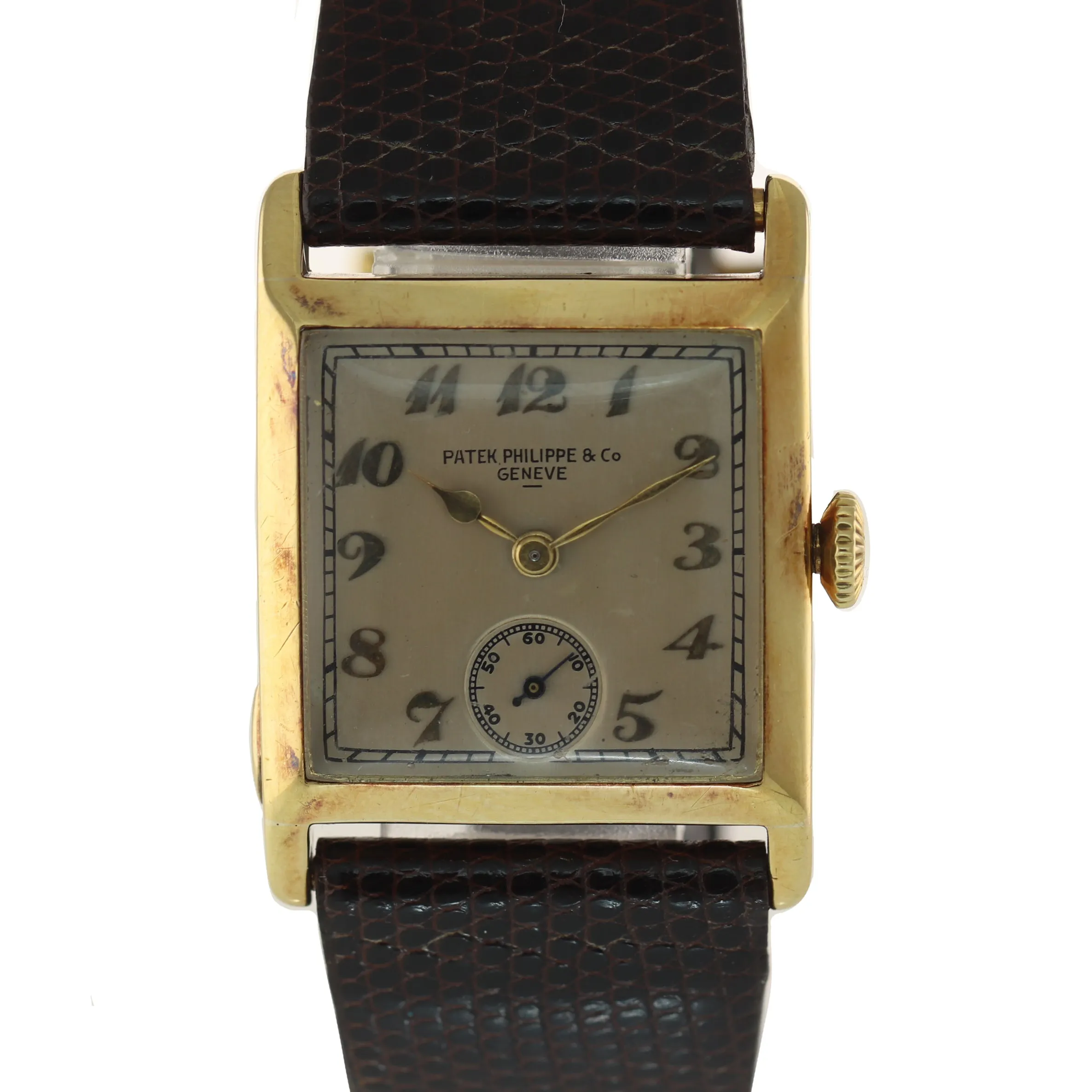 VTG Patek Philippe Dress 18k Yellow Gold 24mm Silver Arabic Manual Wind Watch