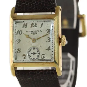 VTG Patek Philippe Dress 18k Yellow Gold 24mm Silver Arabic Manual Wind Watch