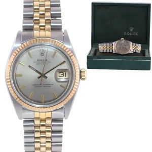 VTG Rolex DateJust 1601 Grey Pie Pan Dial Two Tone Gold Steel Jubilee Watch