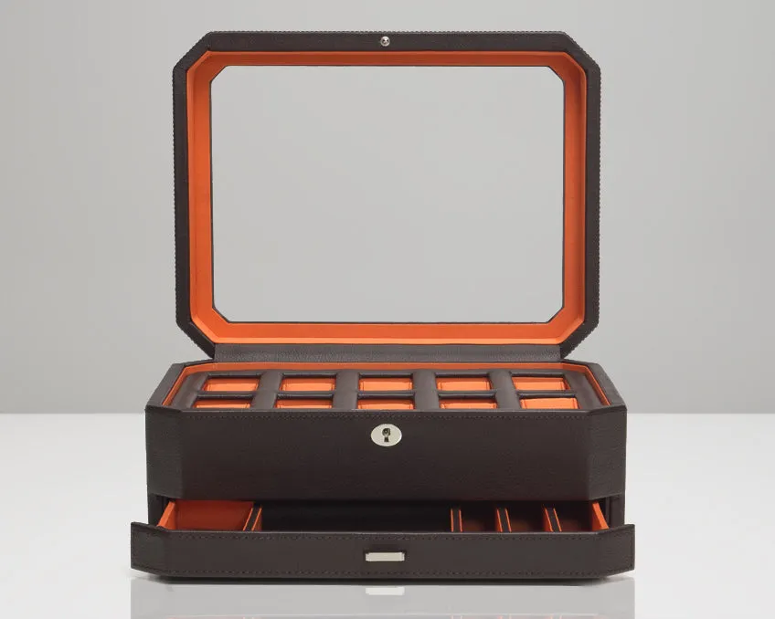 Windsor 10 Piece Watch Box with Drawer (Brown/Orange)