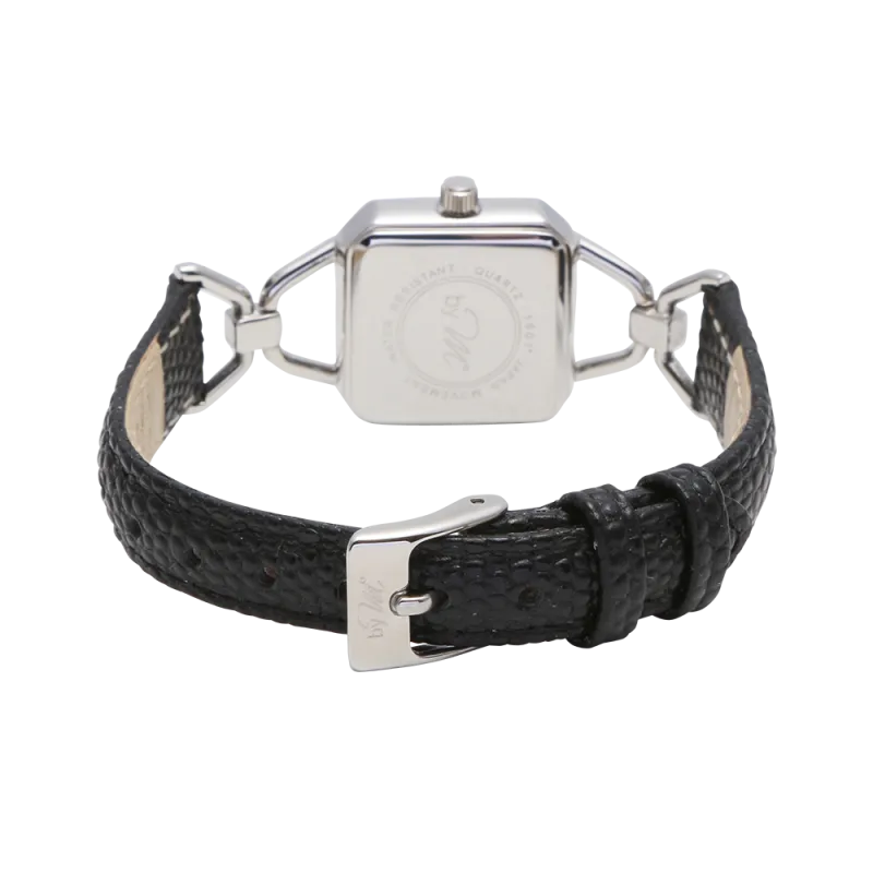 WL002BK Silver Watch with Black Leather Strap Black Dial