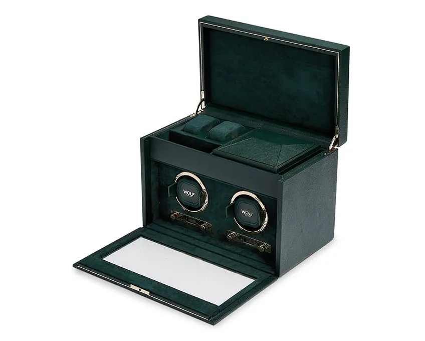 WOLF British Racing Double Watch Winder with Storage - Green