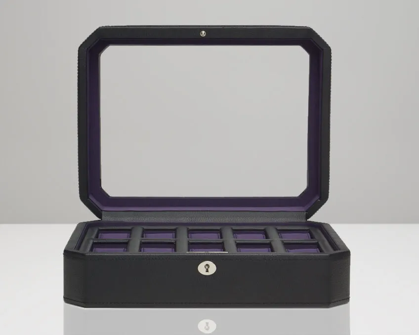 WOLF Windsor 10 Piece Watch Box with Cover (Black/Purple)