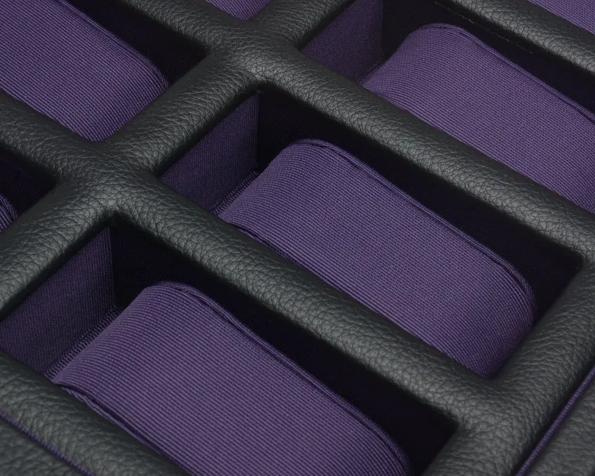 WOLF Windsor 10 Piece Watch Box with Cover (Black/Purple)