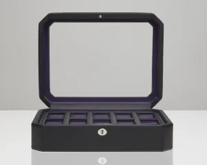 WOLF Windsor 10 Piece Watch Box with Cover (Black/Purple)