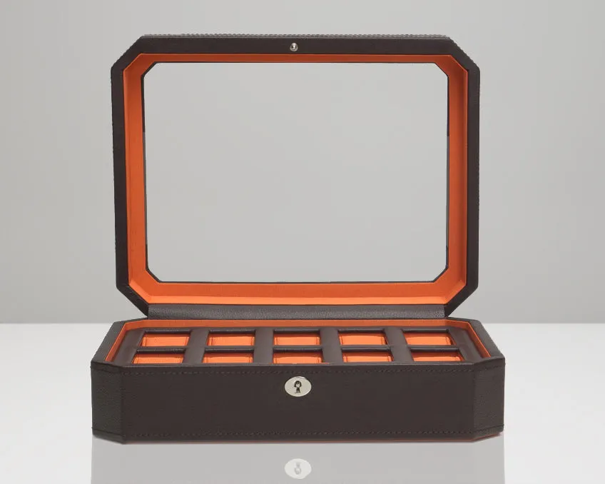 WOLF Windsor 10 Piece Watch Box with Cover (Brown/Orange)