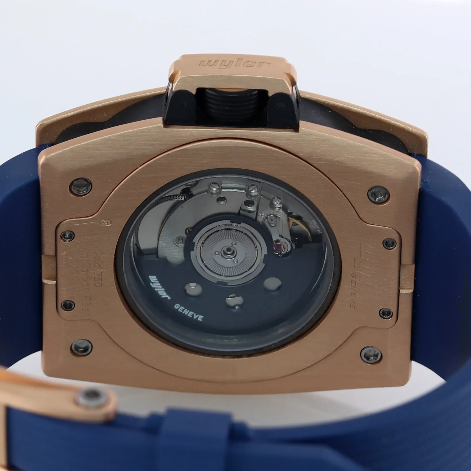 Wyler Geneve Code R GMT Date 200.2 Solid 18k Rose Gold Blue 44mm Automatic Watch
